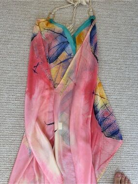Colorful Pink Tie-Dye V-Neck Halter Dress